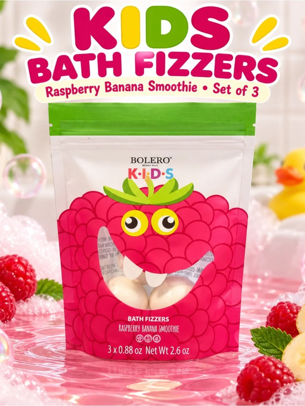 Kids Raspberry Banana Smoothie Bath Fizzers - Pack of 3